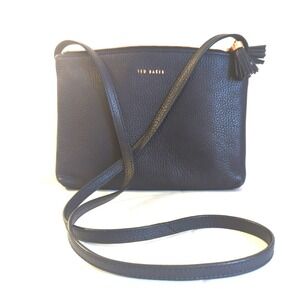 Ted Baker Macey Double Zip Crossbody Bag Pebbled Leather Navy Blue Easy Chic